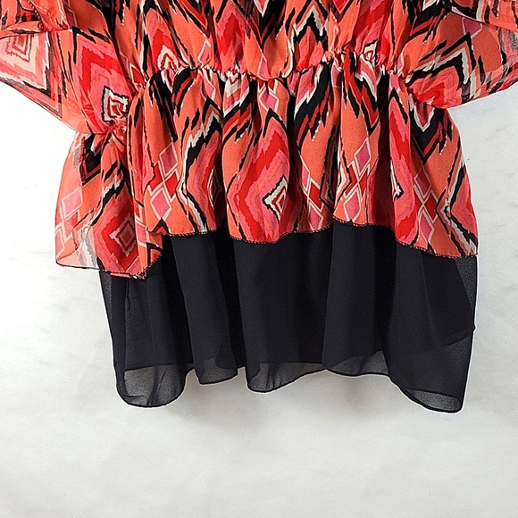 REBORN Boat Neck Cold Shoulder Southwest Sheer Tunic Blouse Size 1XL - Picture 2 of 8